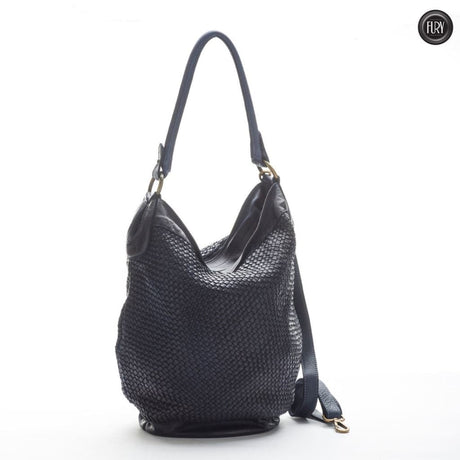 Secchiello Ket in pelle intrecciata Fury Bags#colore_blu