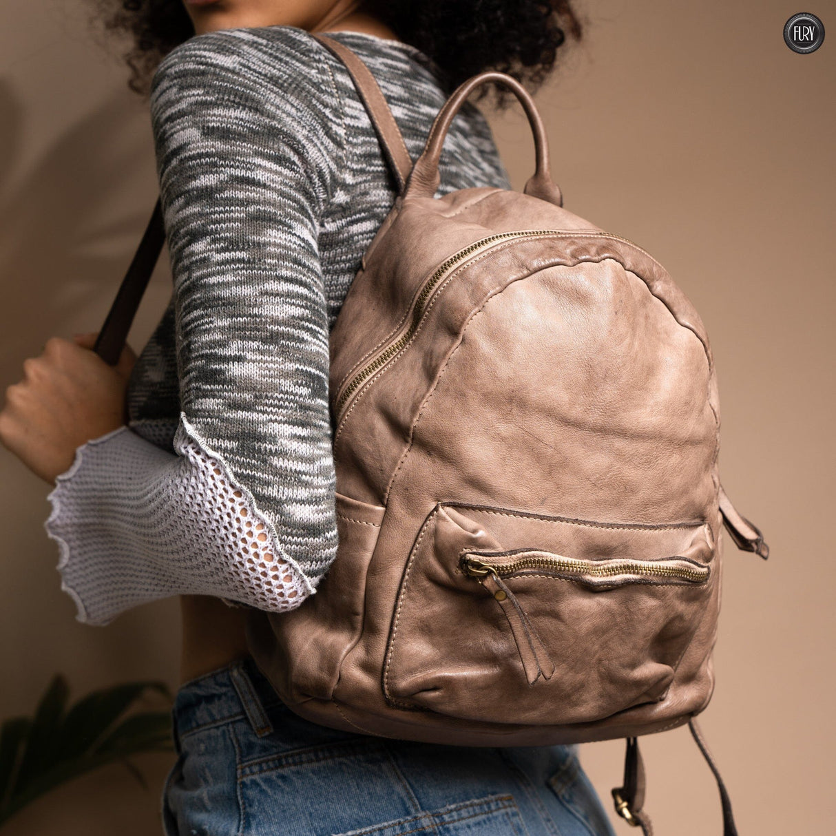 Zaino Ken in pelle Fury Taupe