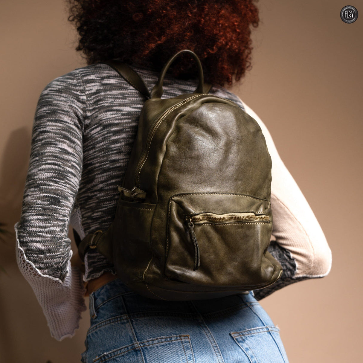 Zaino Ken in pelle Fury Verde militare