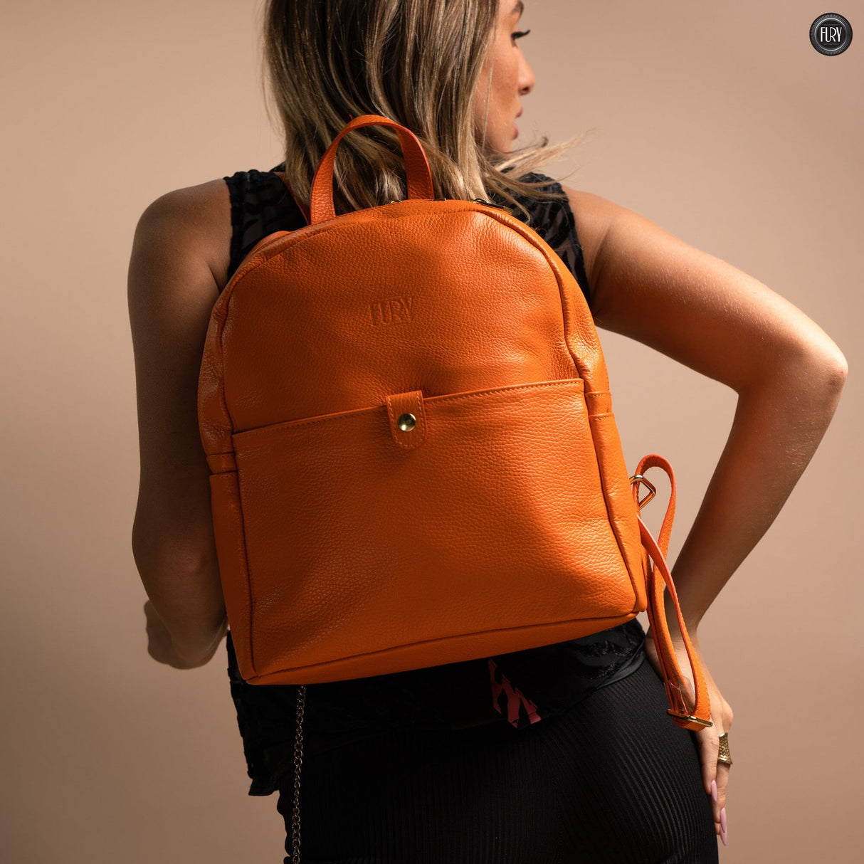 Zaino Kevin in pelle Fury Bags Arancio